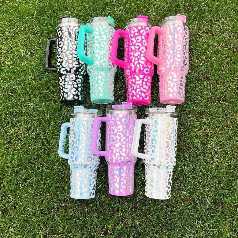 40 Oz Stainless Steel Holographic Leopard Print Tumbers